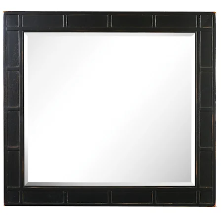 Beveled-Edge Portrait Mirror with Cathedral Veneer Frame